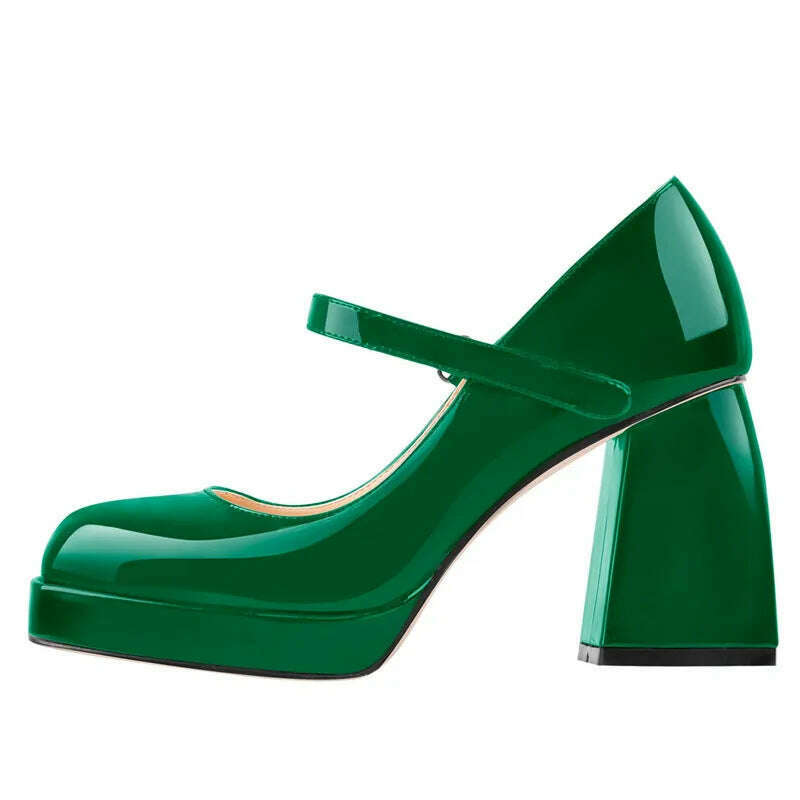 KIMLUD, Platform Lolita Style Summer Pumps for Ladies Hook Solid Large Size 46 Quare Heel Shoes Dress Round Toe Casual Breathable Shoes, green / 35, KIMLUD APPAREL - Womens Clothes