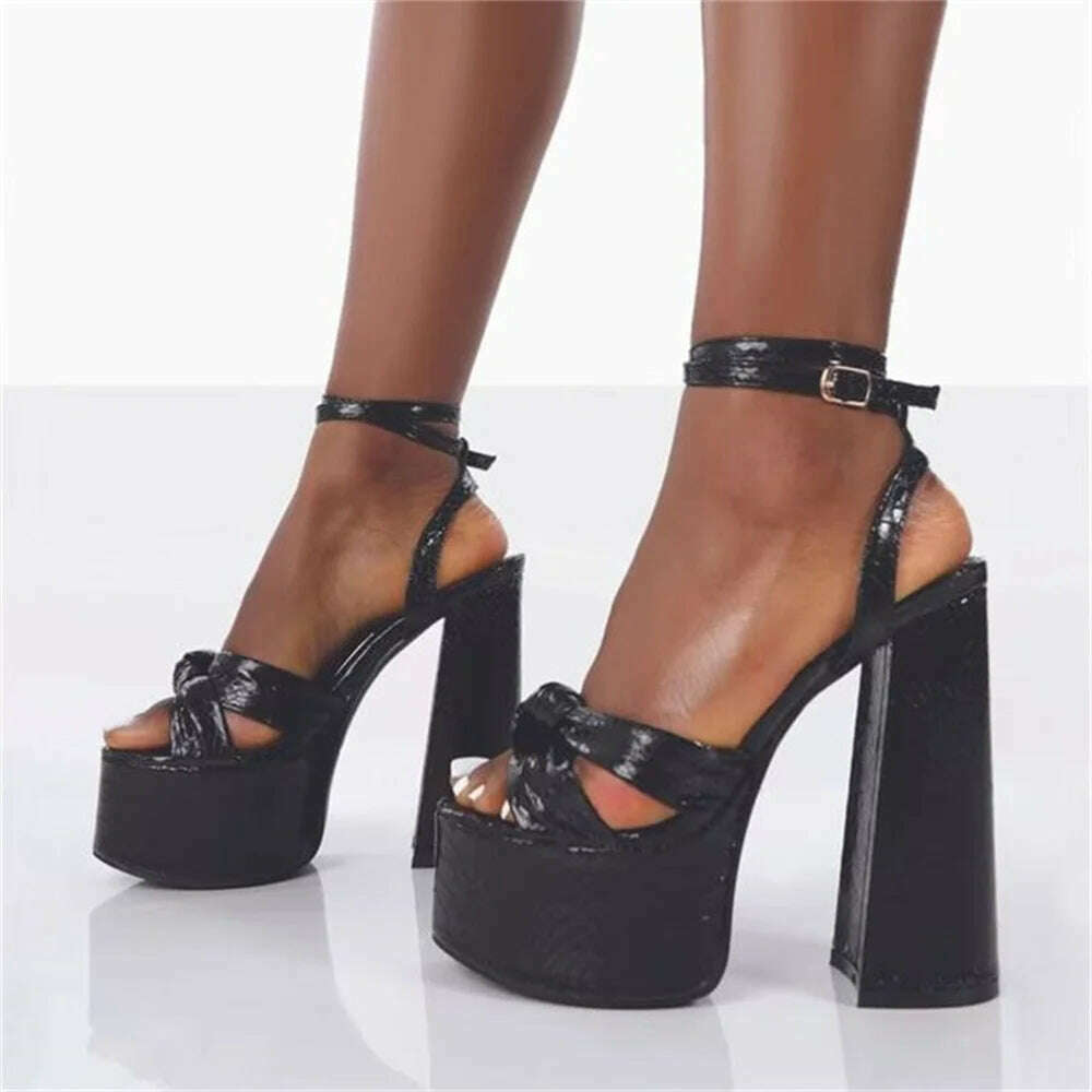 KIMLUD, Platform Sandals For Women Summer Luxury Gold Silver High Heel Fashion Party Ankle Buckle Square Head Gladiatus Woman Shoes Tren, Style 1 Black / 35 / China, KIMLUD APPAREL - Womens Clothes