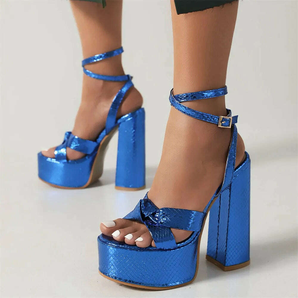 KIMLUD, Platform Sandals For Women Summer Luxury Gold Silver High Heel Fashion Party Ankle Buckle Square Head Gladiatus Woman Shoes Tren, KIMLUD Womens Clothes