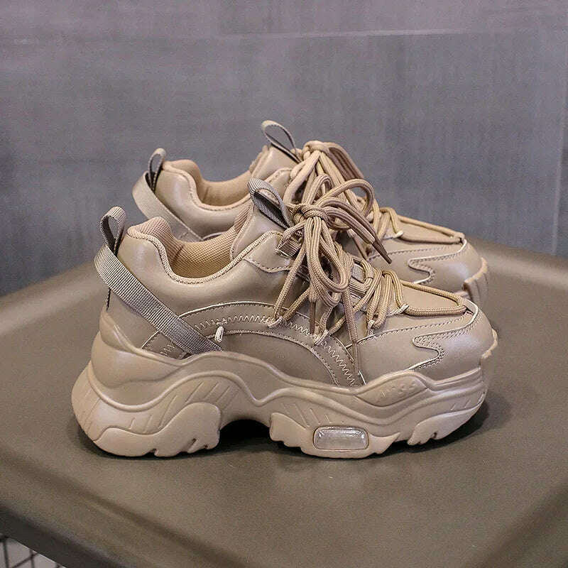 KIMLUD, Platform Women Shoes 2022 Designer Sneakers Fashion Outdoor Flats Causal Lace Up Shoes Female Breathable Ladies Footwear Size, Khaki / 38 / CHINA, KIMLUD APPAREL - Womens Clothes