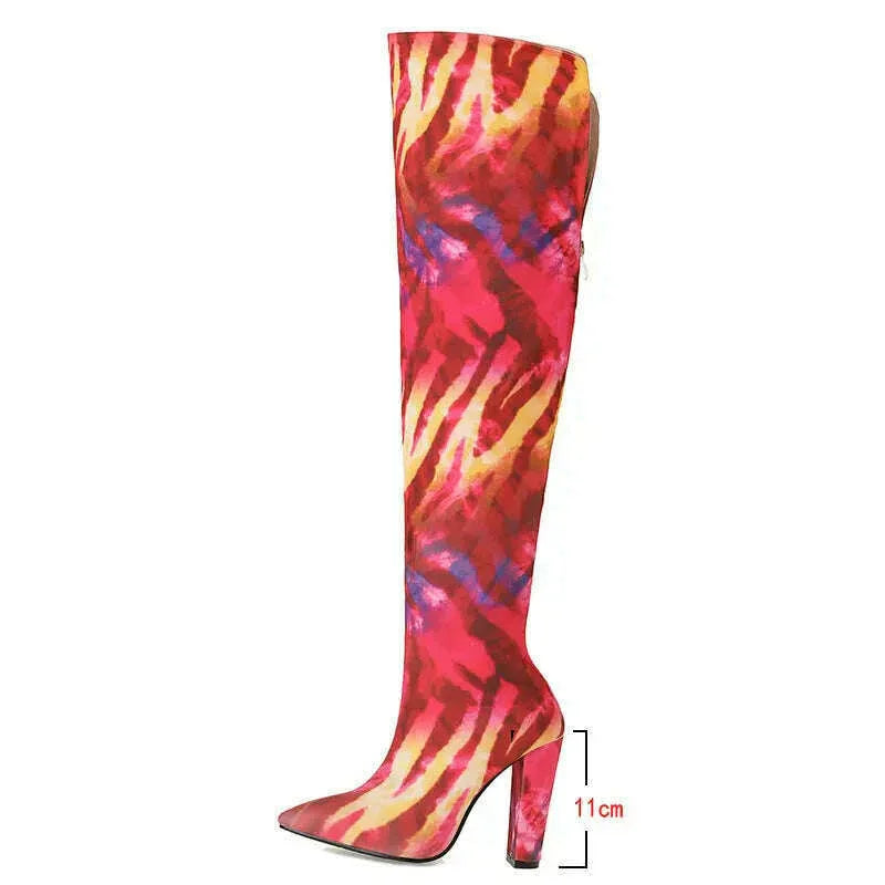 KIMLUD, Plus Size 43 Women Over the Knee Boots Microfiber Mixed Color Women's Boots Square High Heel Pointed Toe Ladies Long Boots, KIMLUD Womens Clothes