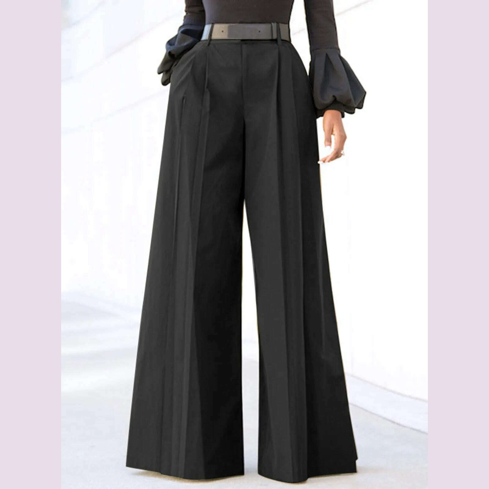 Plus Size 5XL VONDA Elegant Women Wide Leg Pants 2024 Casual Solid Color Long Trousers Loose Pockets Fashion High Waist Pantalon - KIMLUD