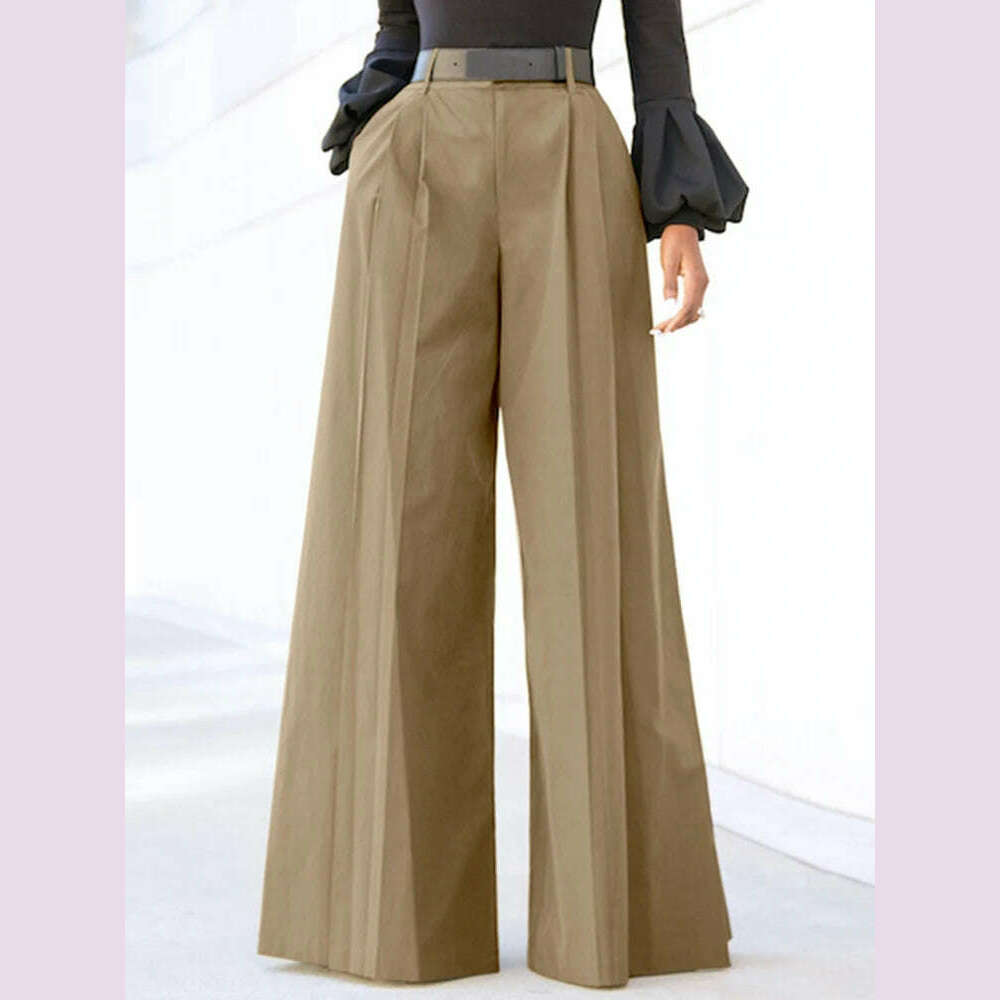 Plus Size 5XL VONDA Elegant Women Wide Leg Pants 2024 Casual Solid Color Long Trousers Loose Pockets Fashion High Waist Pantalon - KIMLUD