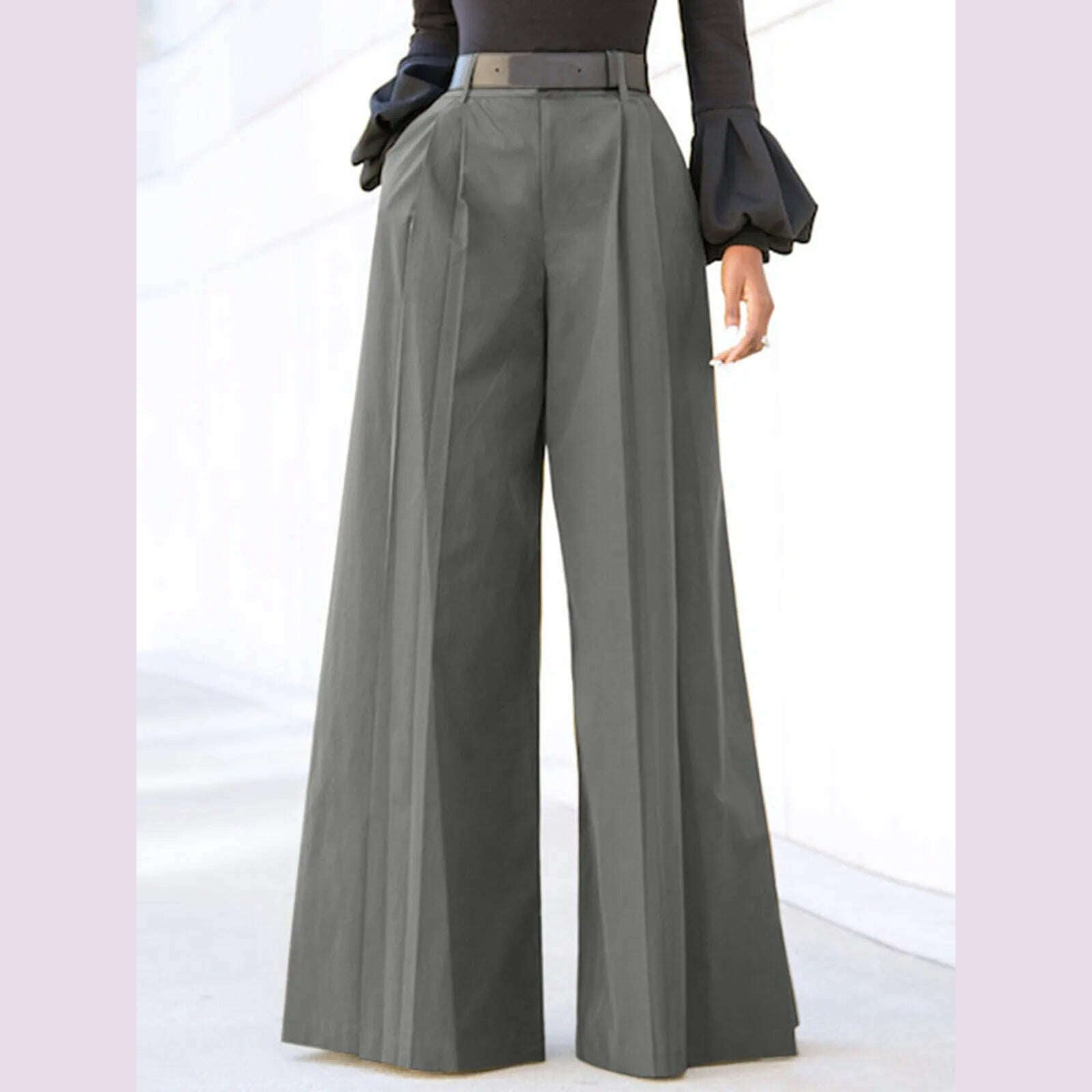 Plus Size 5XL VONDA Elegant Women Wide Leg Pants 2024 Casual Solid Color Long Trousers Loose Pockets Fashion High Waist Pantalon - KIMLUD