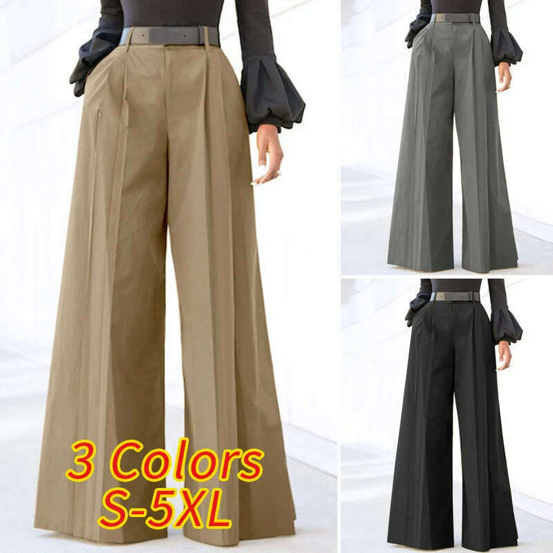 Plus Size 5XL VONDA Elegant Women Wide Leg Pants 2024 Casual Solid Color Long Trousers Loose Pockets Fashion High Waist Pantalon - KIMLUD