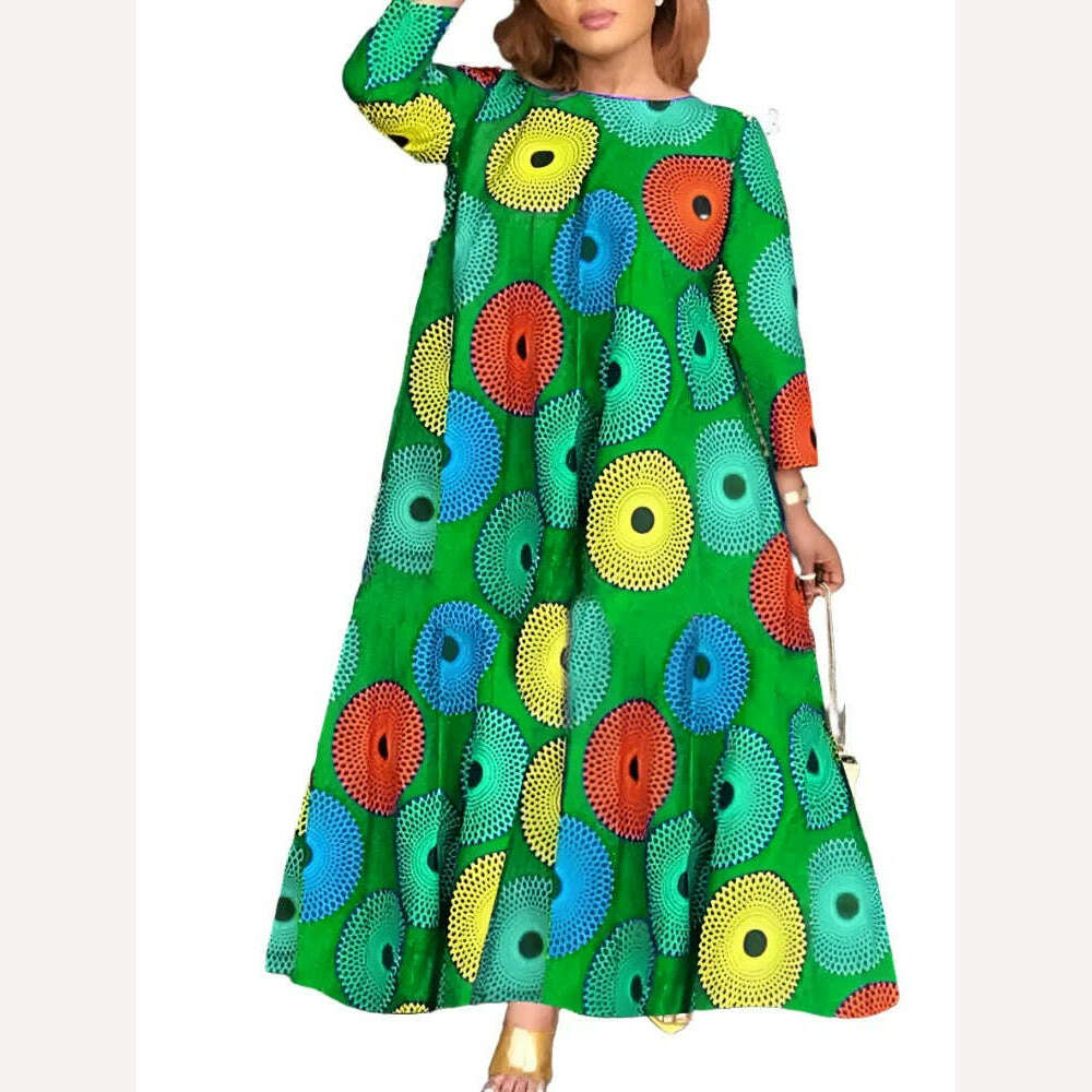 KIMLUD, Plus Size 5XL VONDA Long Dress Women Fashion Autumn Bohemian Vintage Printed Maxi Sundress Casual Loose 3/4 Sleeve Party Robe, Green / XL / CHINA, KIMLUD APPAREL - Womens Clothes