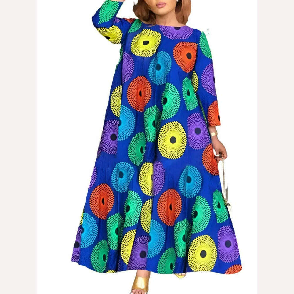 KIMLUD, Plus Size 5XL VONDA Long Dress Women Fashion Autumn Bohemian Vintage Printed Maxi Sundress Casual Loose 3/4 Sleeve Party Robe, Blue / XXXL / CHINA, KIMLUD APPAREL - Womens Clothes