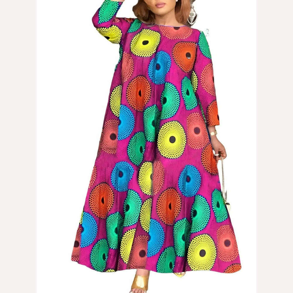 KIMLUD, Plus Size 5XL VONDA Long Dress Women Fashion Autumn Bohemian Vintage Printed Maxi Sundress Casual Loose 3/4 Sleeve Party Robe, Rose / L / CHINA, KIMLUD APPAREL - Womens Clothes