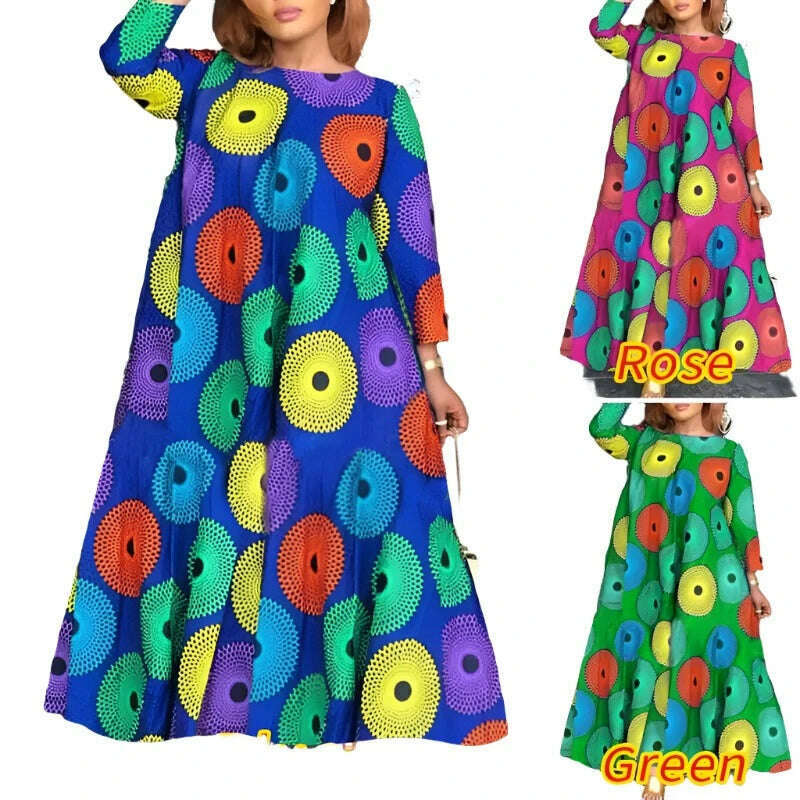 KIMLUD, Plus Size 5XL VONDA Long Dress Women Fashion Autumn Bohemian Vintage Printed Maxi Sundress Casual Loose 3/4 Sleeve Party Robe, KIMLUD Womens Clothes