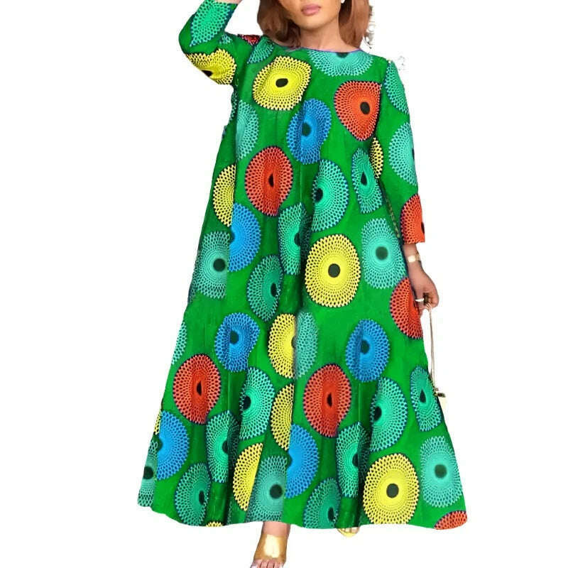 KIMLUD, Plus Size 5XL VONDA Long Dress Women Fashion Autumn Bohemian Vintage Printed Maxi Sundress Casual Loose 3/4 Sleeve Party Robe, KIMLUD Womens Clothes