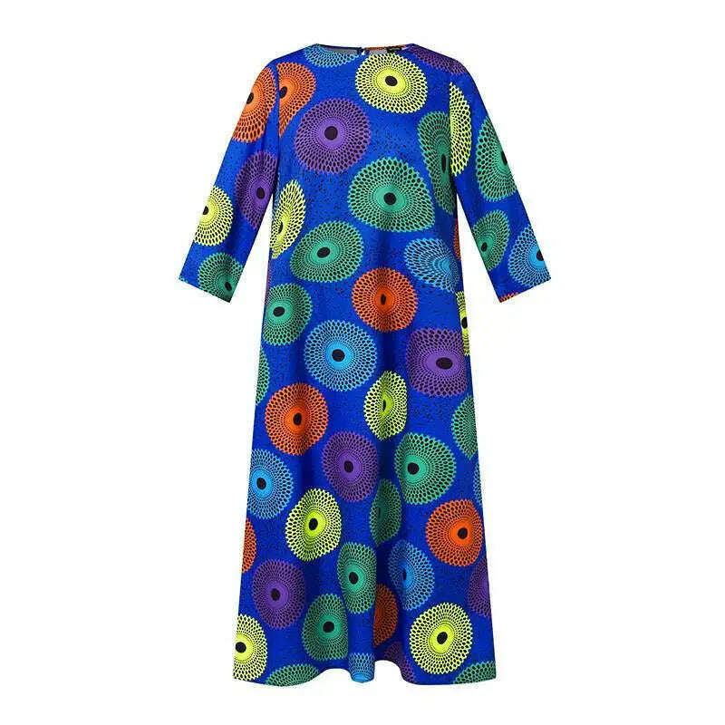 KIMLUD, Plus Size 5XL VONDA Long Dress Women Fashion Autumn Bohemian Vintage Printed Maxi Sundress Casual Loose 3/4 Sleeve Party Robe, KIMLUD Womens Clothes
