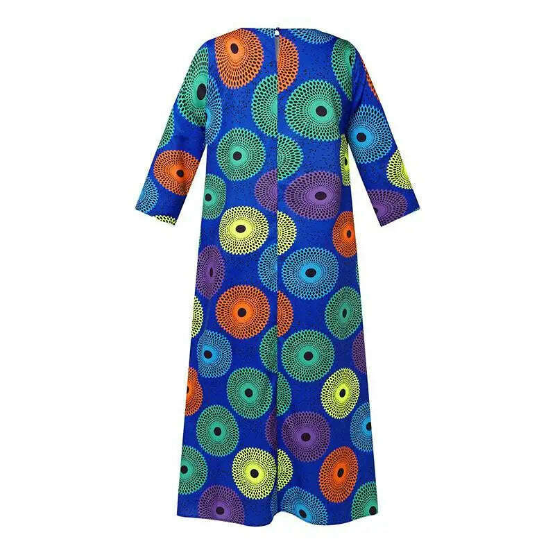 KIMLUD, Plus Size 5XL VONDA Long Dress Women Fashion Autumn Bohemian Vintage Printed Maxi Sundress Casual Loose 3/4 Sleeve Party Robe, KIMLUD Womens Clothes