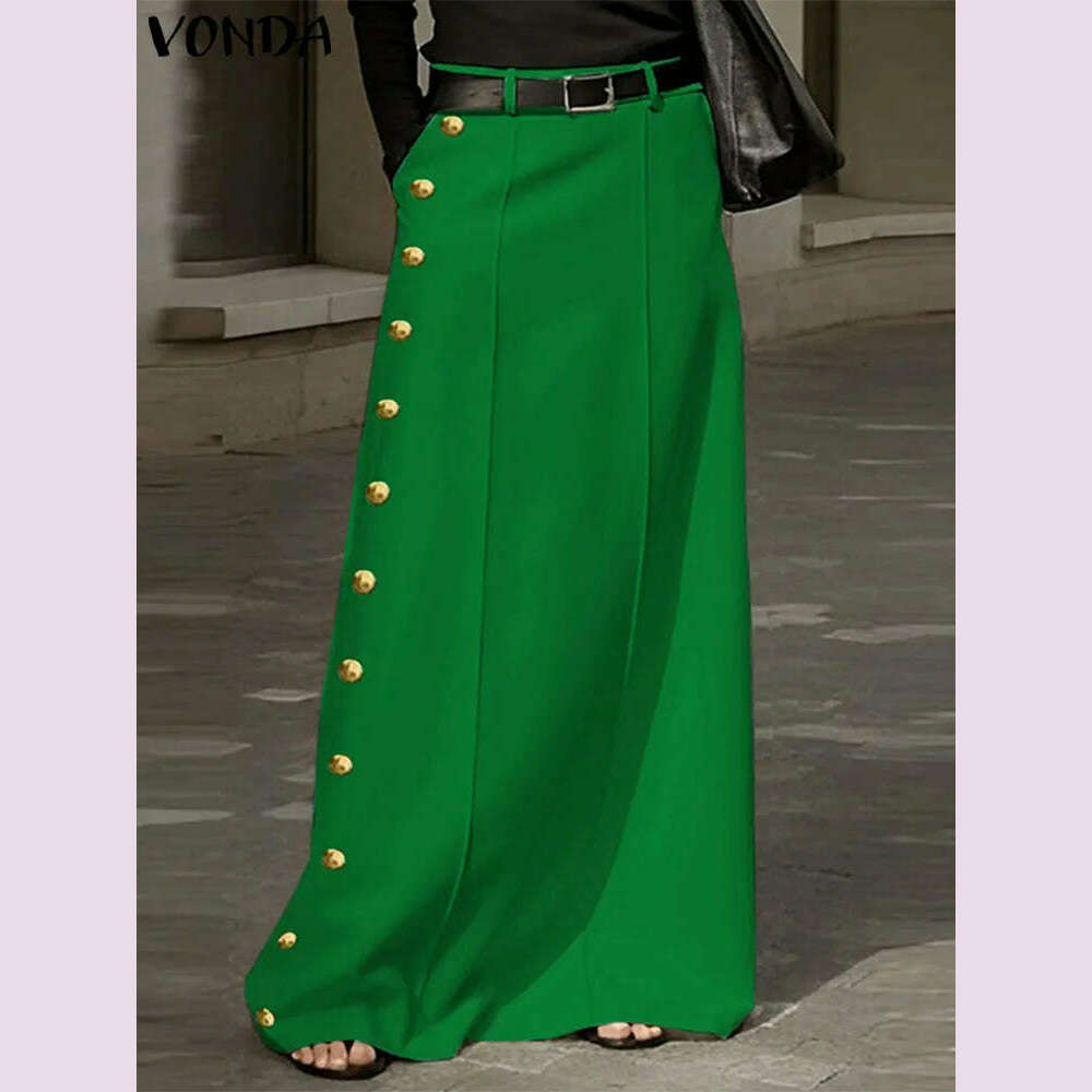 Plus Size 5XL VONDA Summer Skirts Women Buttons High Waist Long Maxi Skirt 2024 Fashion Elegant Solid Color Casual Loose Bottoms - KIMLUD