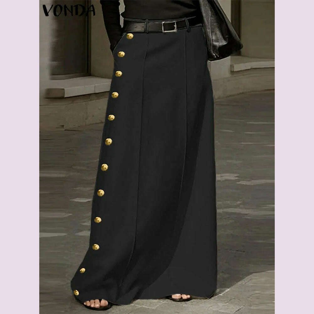 Plus Size 5XL VONDA Summer Skirts Women Buttons High Waist Long Maxi Skirt 2024 Fashion Elegant Solid Color Casual Loose Bottoms - KIMLUD