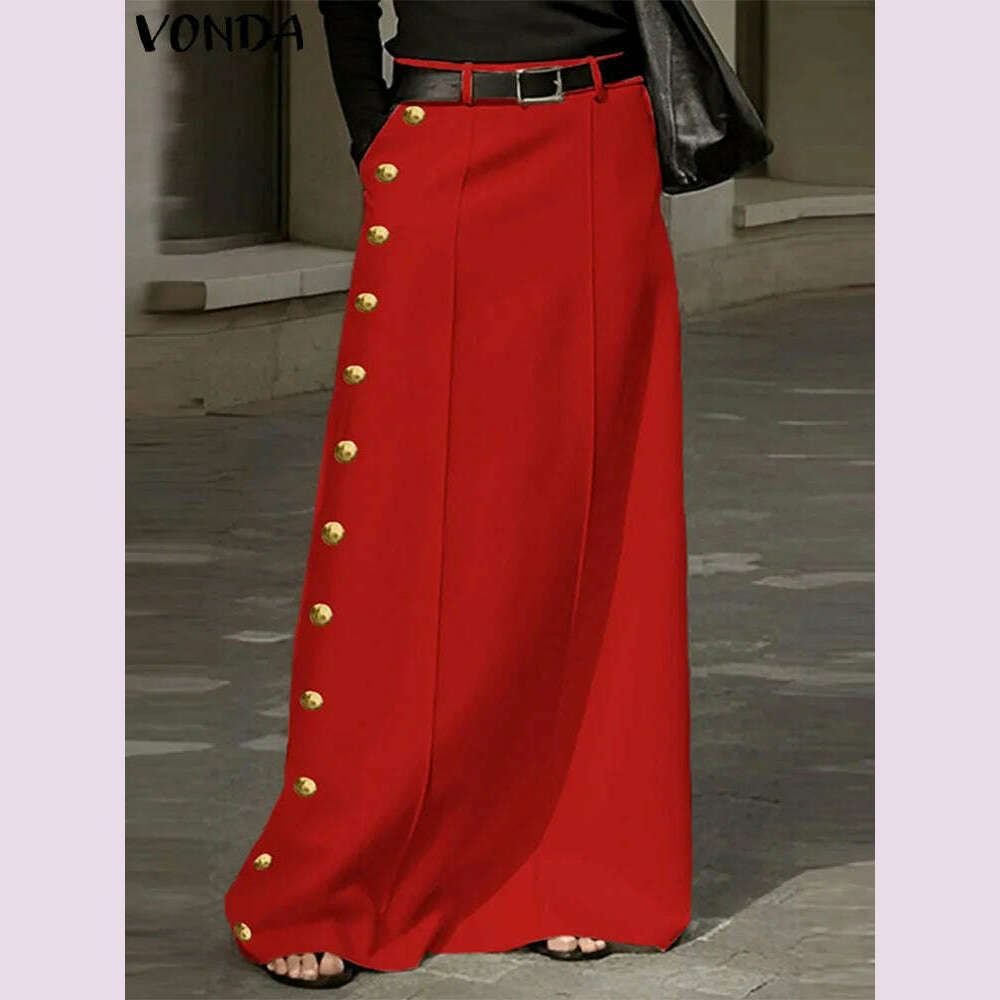 Plus Size 5XL VONDA Summer Skirts Women Buttons High Waist Long Maxi Skirt 2024 Fashion Elegant Solid Color Casual Loose Bottoms - KIMLUD
