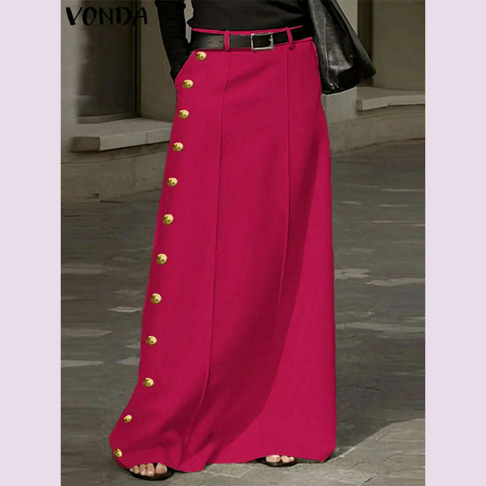 Plus Size 5XL VONDA Summer Skirts Women Buttons High Waist Long Maxi Skirt 2024 Fashion Elegant Solid Color Casual Loose Bottoms - KIMLUD