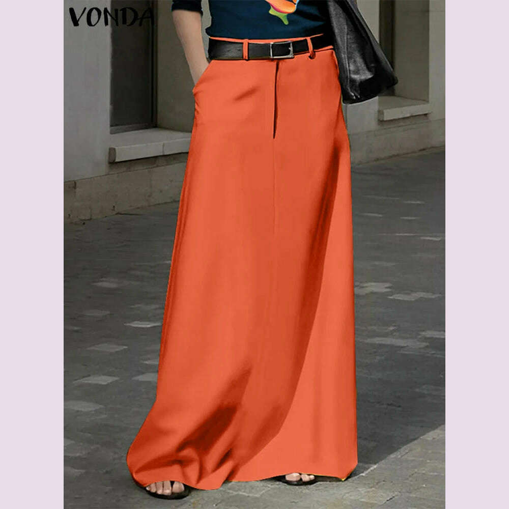 Plus Size 5XL VONDA Summer Skirts Women Buttons High Waist Long Maxi Skirt 2024 Fashion Elegant Solid Color Casual Loose Bottoms - KIMLUD