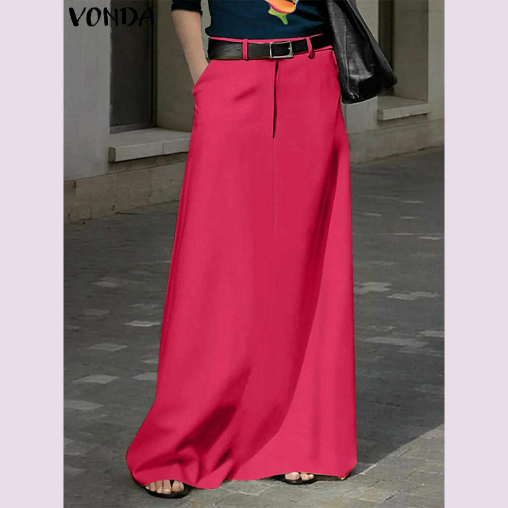 Plus Size 5XL VONDA Summer Skirts Women Buttons High Waist Long Maxi Skirt 2024 Fashion Elegant Solid Color Casual Loose Bottoms - KIMLUD
