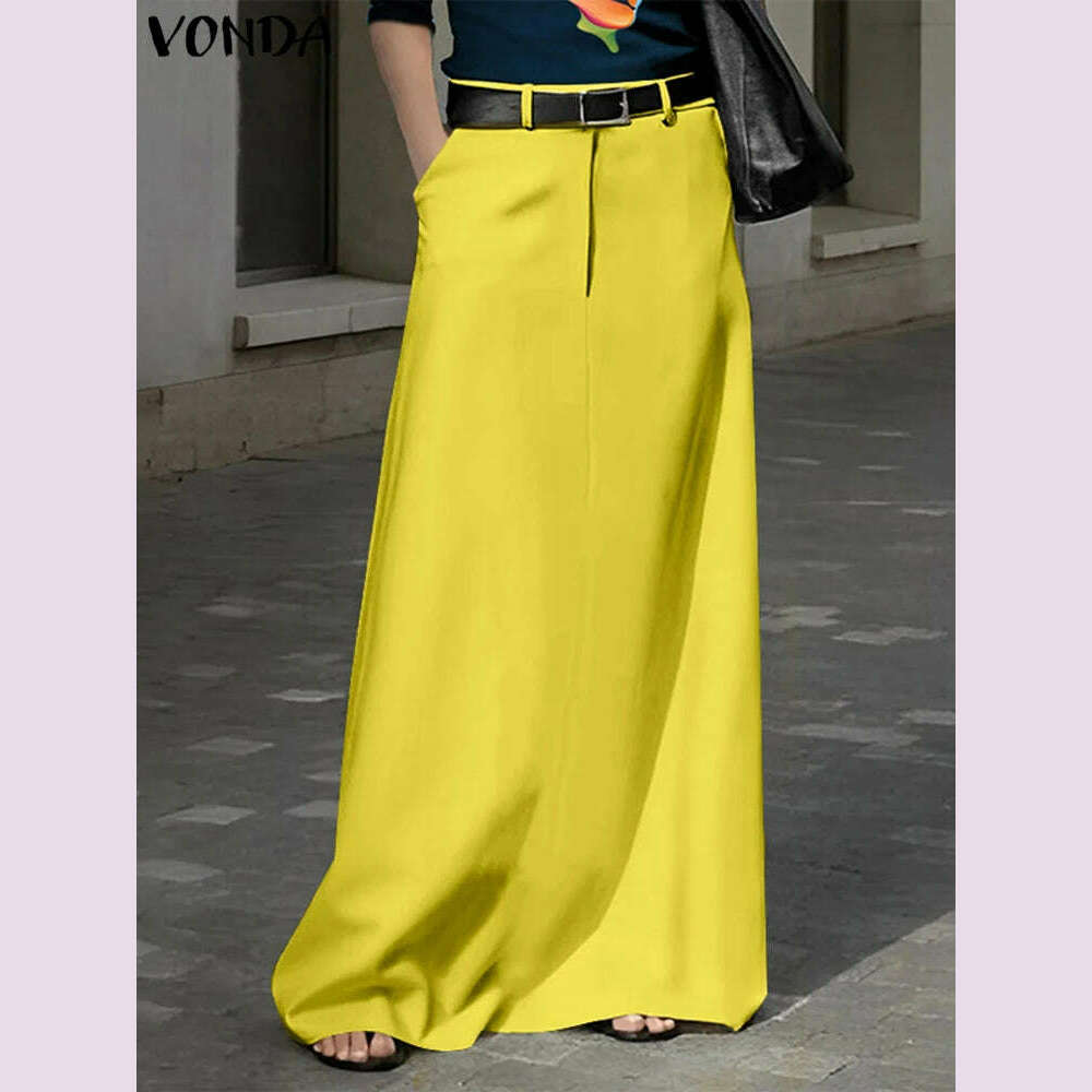 Plus Size 5XL VONDA Summer Skirts Women Buttons High Waist Long Maxi Skirt 2024 Fashion Elegant Solid Color Casual Loose Bottoms - KIMLUD
