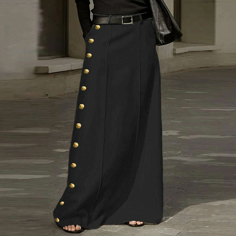 Plus Size 5XL VONDA Summer Skirts Women Buttons High Waist Long Maxi Skirt 2024 Fashion Elegant Solid Color Casual Loose Bottoms - KIMLUD