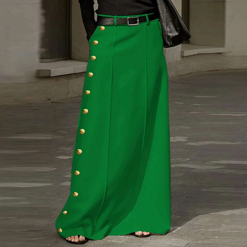 Plus Size 5XL VONDA Summer Skirts Women Buttons High Waist Long Maxi Skirt 2024 Fashion Elegant Solid Color Casual Loose Bottoms - KIMLUD
