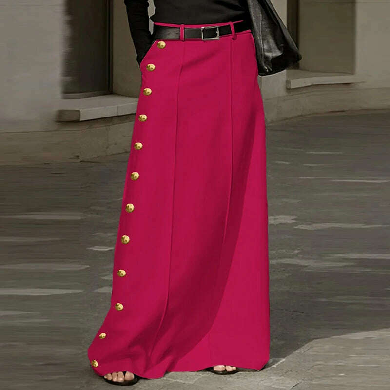 Plus Size 5XL VONDA Summer Skirts Women Buttons High Waist Long Maxi Skirt 2024 Fashion Elegant Solid Color Casual Loose Bottoms - KIMLUD