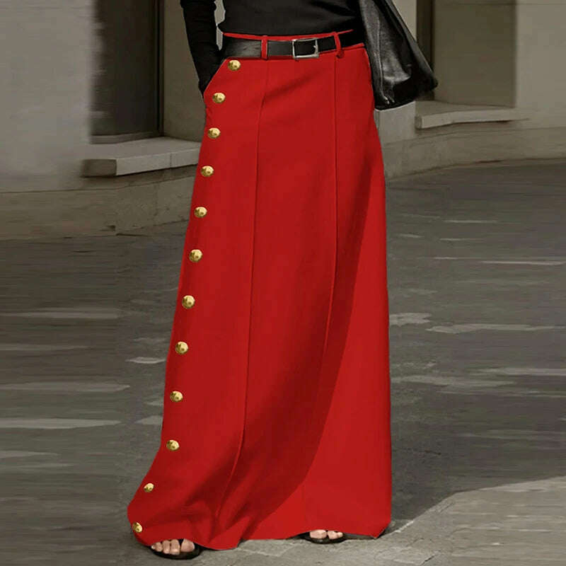 Plus Size 5XL VONDA Summer Skirts Women Buttons High Waist Long Maxi Skirt 2024 Fashion Elegant Solid Color Casual Loose Bottoms - KIMLUD