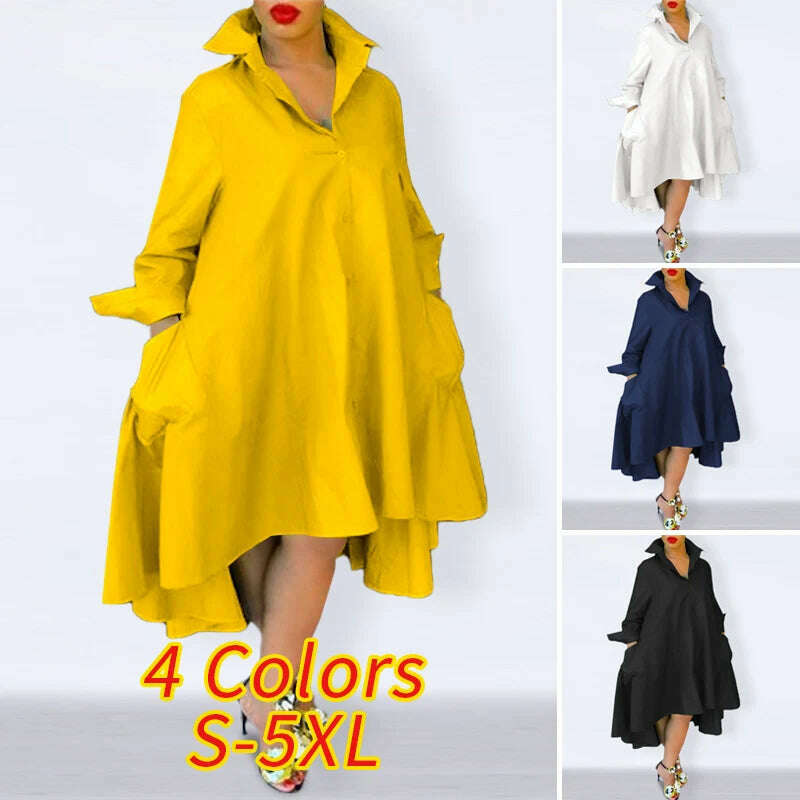 KIMLUD, Plus Size 5XL VONDA Women Dress 2023 Autumn Casual Turn Down Neck Shirt Dresses Bohemian Vestido Party Robe Long Sleeve Sundress, KIMLUD Womens Clothes