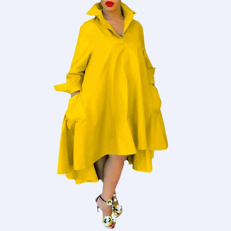 KIMLUD, Plus Size 5XL VONDA Women Dress 2023 Autumn Casual Turn Down Neck Shirt Dresses Bohemian Vestido Party Robe Long Sleeve Sundress, KIMLUD Womens Clothes