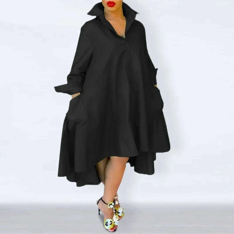 KIMLUD, Plus Size 5XL VONDA Women Dress 2023 Autumn Casual Turn Down Neck Shirt Dresses Bohemian Vestido Party Robe Long Sleeve Sundress, KIMLUD Womens Clothes