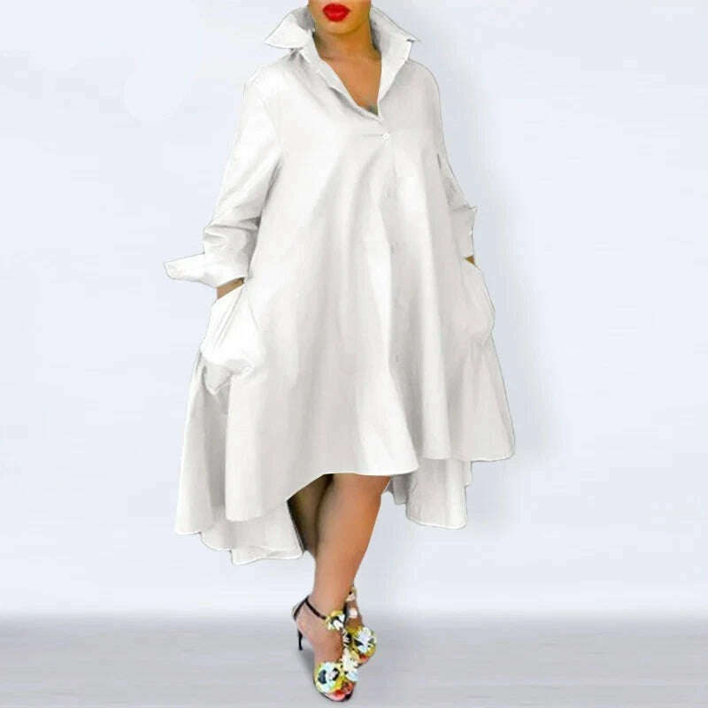 KIMLUD, Plus Size 5XL VONDA Women Dress 2023 Autumn Casual Turn Down Neck Shirt Dresses Bohemian Vestido Party Robe Long Sleeve Sundress, KIMLUD Womens Clothes
