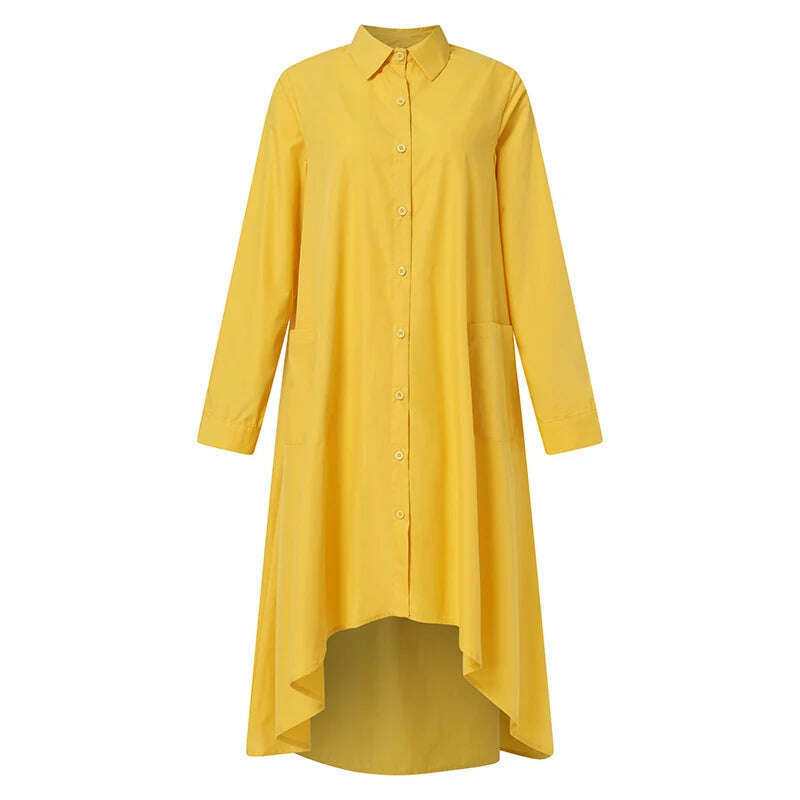 KIMLUD, Plus Size 5XL VONDA Women Dress 2023 Autumn Casual Turn Down Neck Shirt Dresses Bohemian Vestido Party Robe Long Sleeve Sundress, KIMLUD Womens Clothes