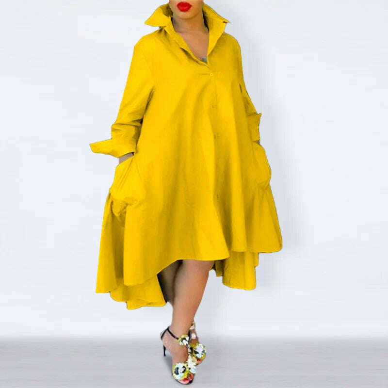 KIMLUD, Plus Size 5XL VONDA Women Dress 2023 Autumn Casual Turn Down Neck Shirt Dresses Bohemian Vestido Party Robe Long Sleeve Sundress, KIMLUD Womens Clothes
