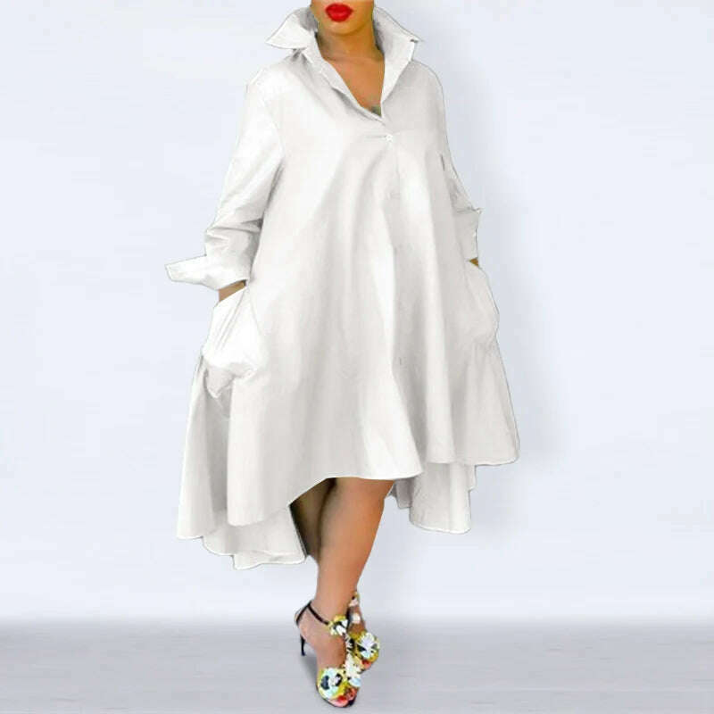 KIMLUD, Plus Size 5XL VONDA Women Dress 2023 Autumn Casual Turn Down Neck Shirt Dresses Bohemian Vestido Party Robe Long Sleeve Sundress, KIMLUD Womens Clothes
