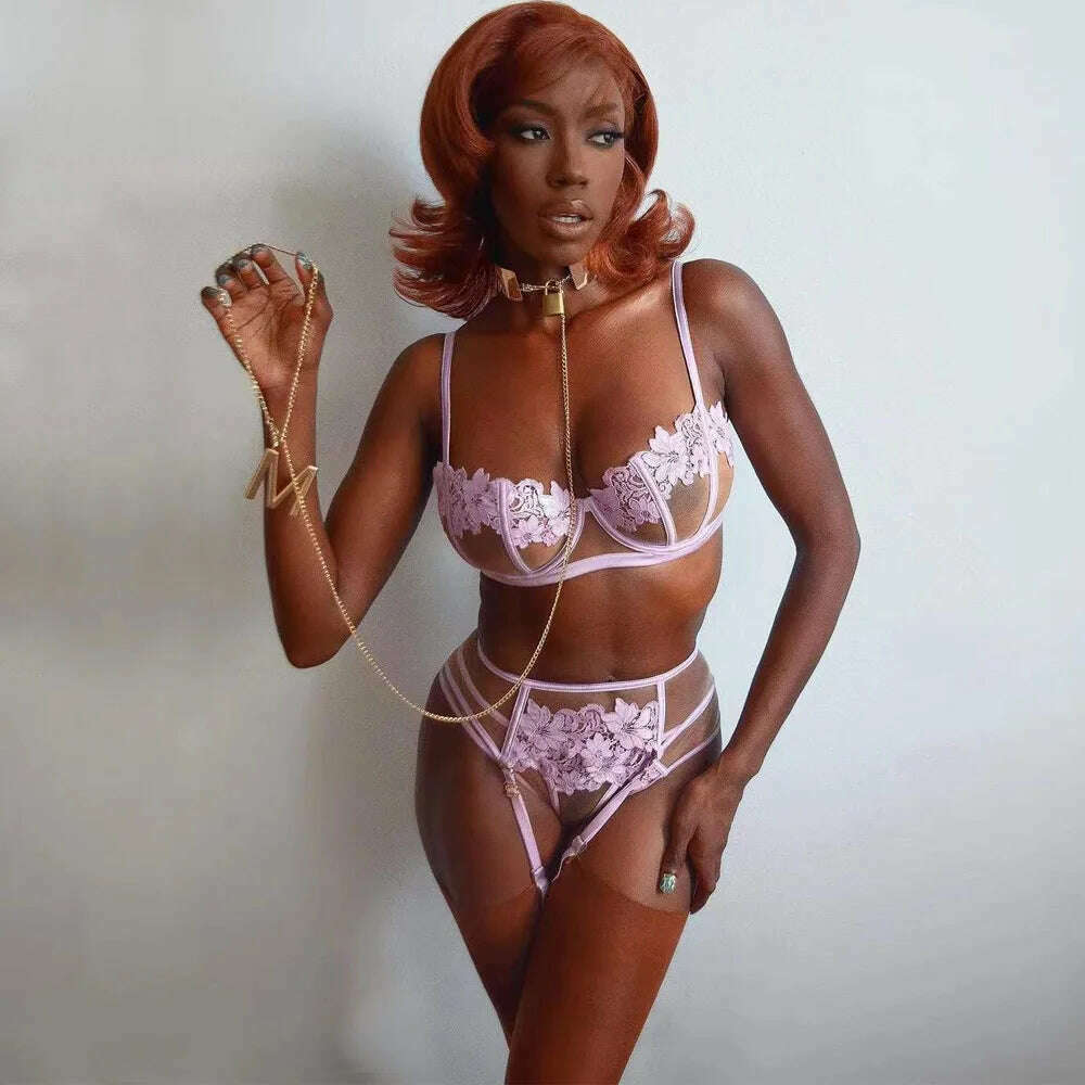 KIMLUD, Plus Size Crotchless Teddies Bodysuit Sexy Lingerie Women Mesh Lace Flora Open Bra Bodystockings Erotic violet Porn Underwear, KIMLUD Womens Clothes