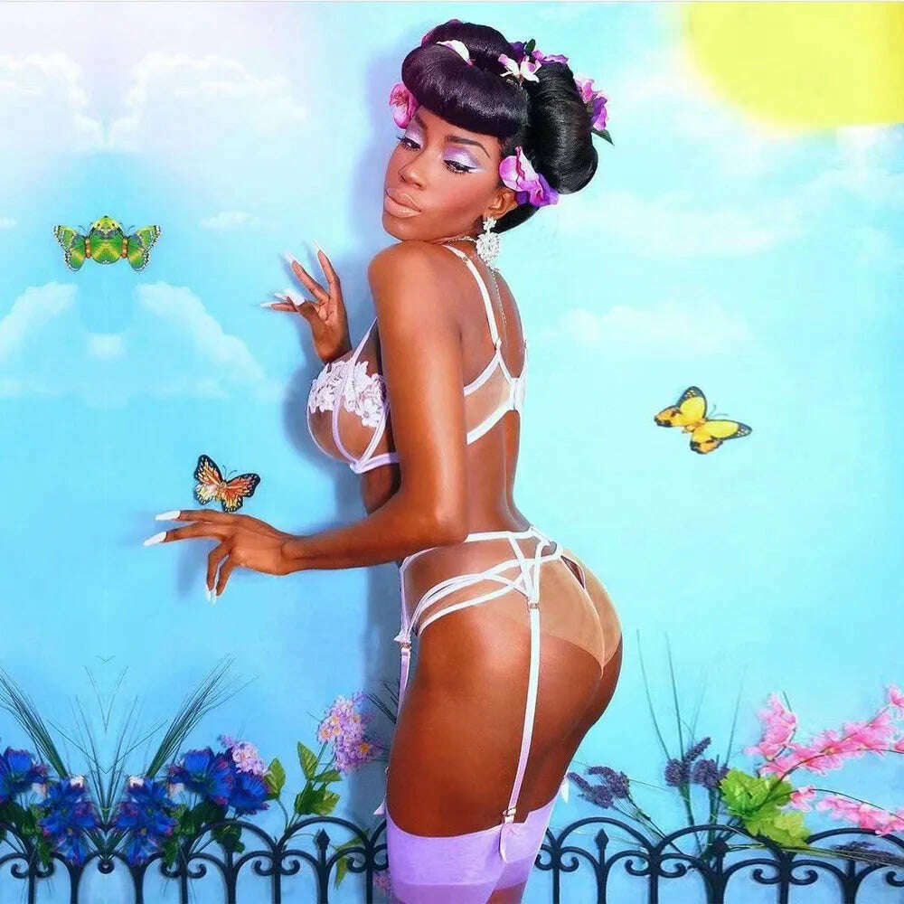 KIMLUD, Plus Size Crotchless Teddies Bodysuit Sexy Lingerie Women Mesh Lace Flora Open Bra Bodystockings Erotic violet Porn Underwear, KIMLUD Womens Clothes