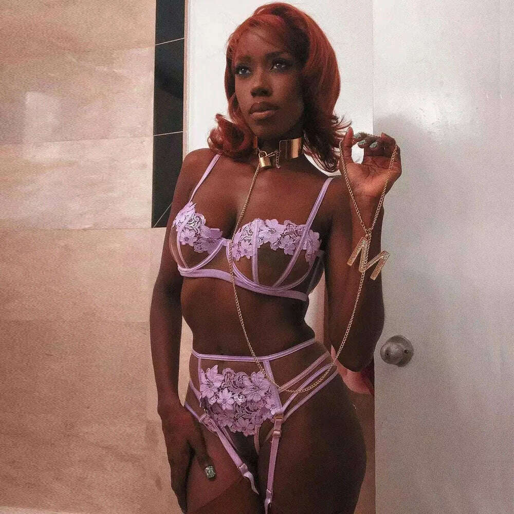 KIMLUD, Plus Size Crotchless Teddies Bodysuit Sexy Lingerie Women Mesh Lace Flora Open Bra Bodystockings Erotic violet Porn Underwear, KIMLUD Womens Clothes