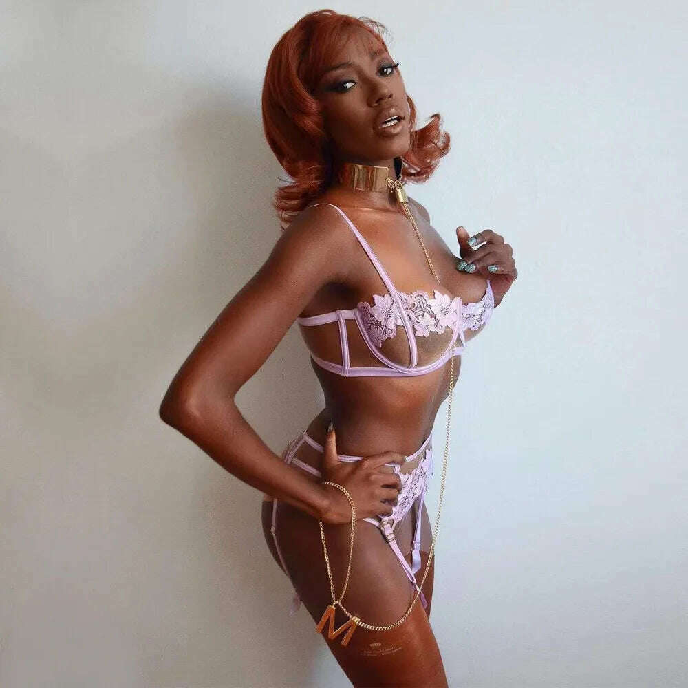 KIMLUD, Plus Size Crotchless Teddies Bodysuit Sexy Lingerie Women Mesh Lace Flora Open Bra Bodystockings Erotic violet Porn Underwear, KIMLUD Womens Clothes