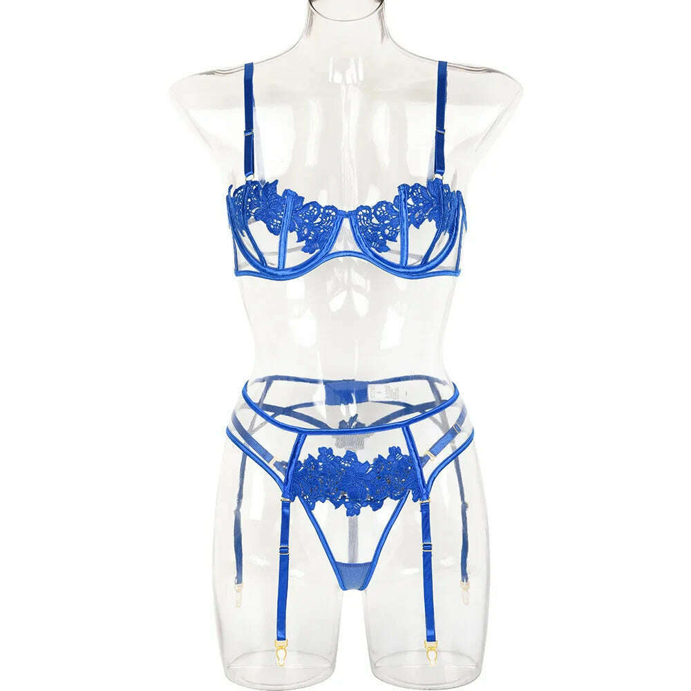 KIMLUD, Plus Size Crotchless Teddies Bodysuit Sexy Lingerie Women Mesh Lace Flora Open Bra Bodystockings Erotic violet Porn Underwear, Blue / L, KIMLUD APPAREL - Womens Clothes