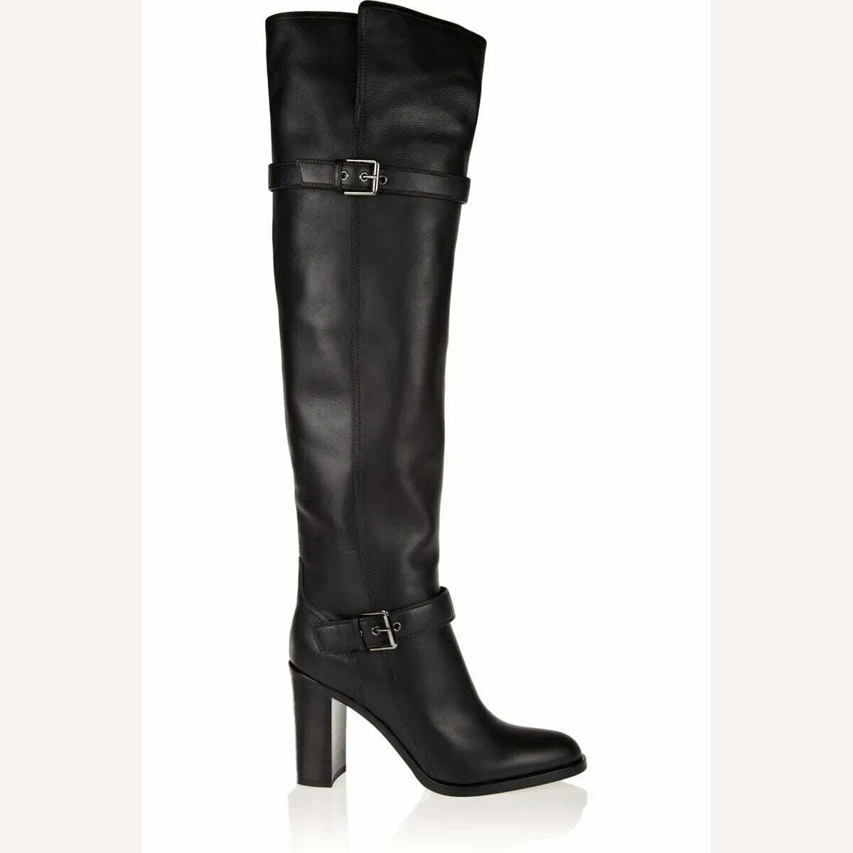 KIMLUD, plus size fashion autumn winter warm short plush boots women over the knee high heels boots black leather female high heel shoes, KIMLUD Womens Clothes
