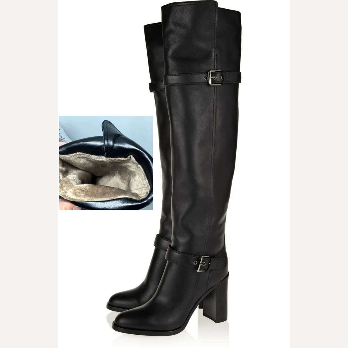 KIMLUD, plus size fashion autumn winter warm short plush boots women over the knee high heels boots black leather female high heel shoes, black in short plush / 34, KIMLUD APPAREL - Womens Clothes