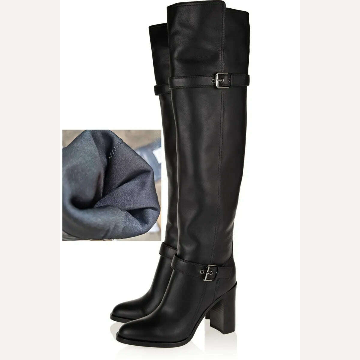 KIMLUD, plus size fashion autumn winter warm short plush boots women over the knee high heels boots black leather female high heel shoes, black in mesh / 34, KIMLUD APPAREL - Womens Clothes
