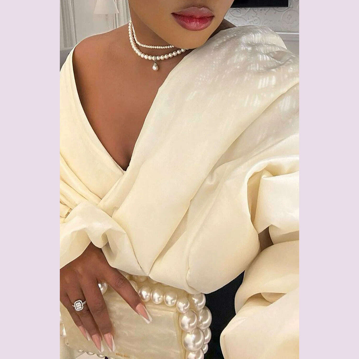 KIMLUD, Plus Size Formal Black Wrap Neck Batwing Sleeve Long Sleeve Fold Maxi Dresses, KIMLUD Womens Clothes