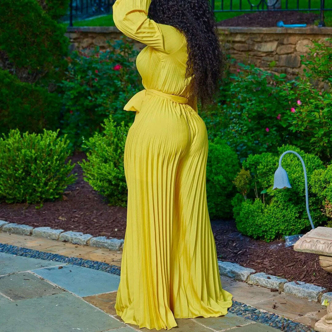 Plus Size Pleated Jumpsuit Female Casual Loose Elegant Clothing Women One Piece Outfit 2023 Autumn Fashion Wide Leg Pants - KIMLUD