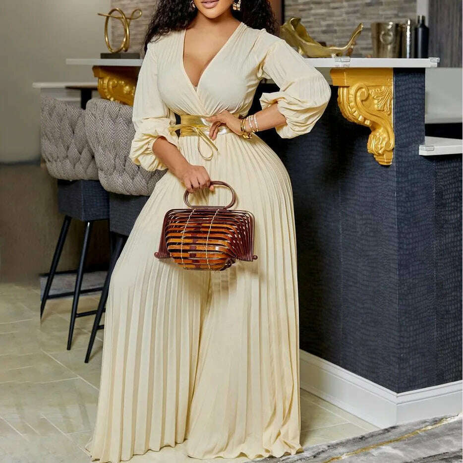 Plus Size Pleated Jumpsuit Female Casual Loose Elegant Clothing Women One Piece Outfit 2023 Autumn Fashion Wide Leg Pants - KIMLUD