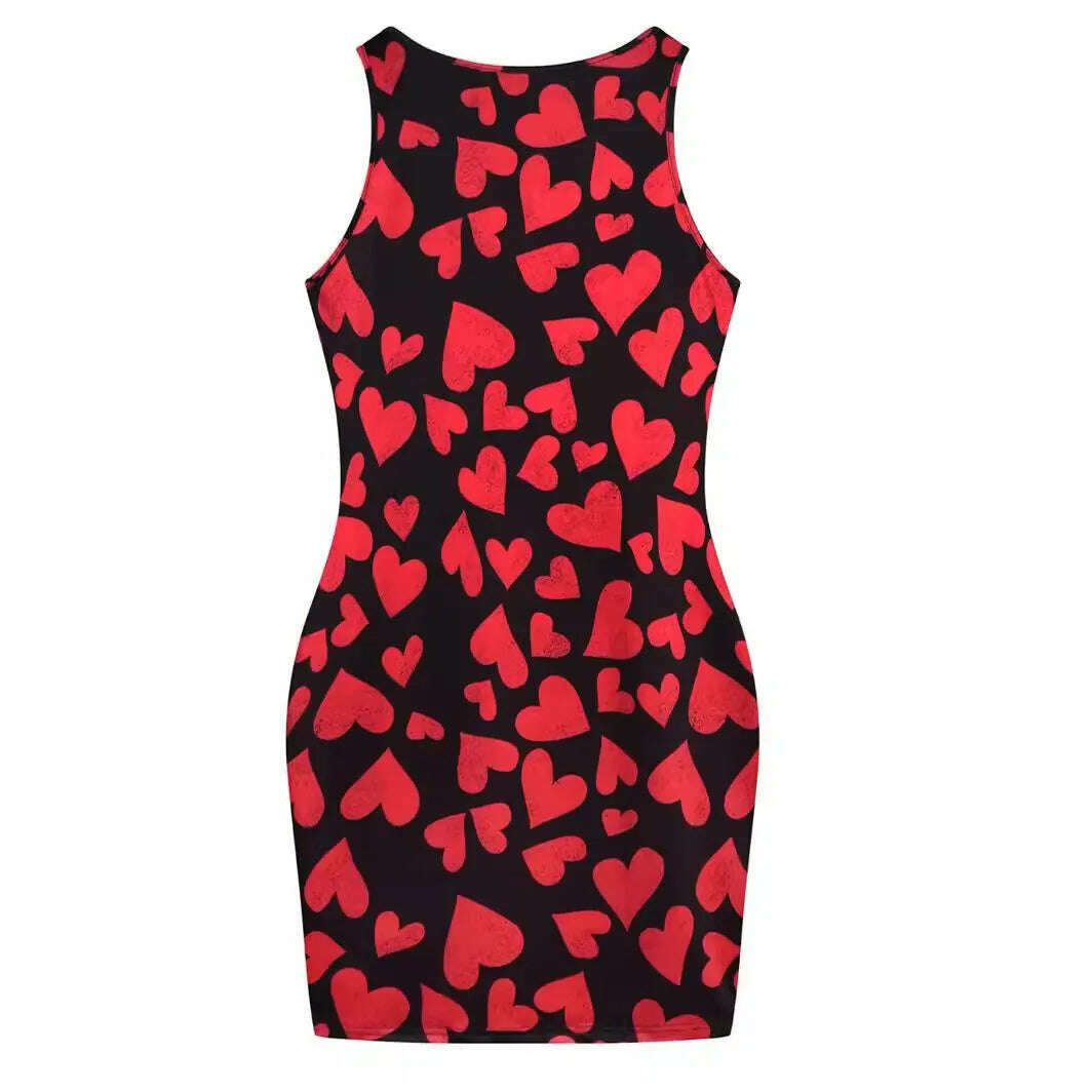 KIMLUD, Plus Size Summer Women's Dresses Fashion Contrast Heart Print U-Neck Sleeveless Casual Bodycon Mini Dress, KIMLUD Womens Clothes