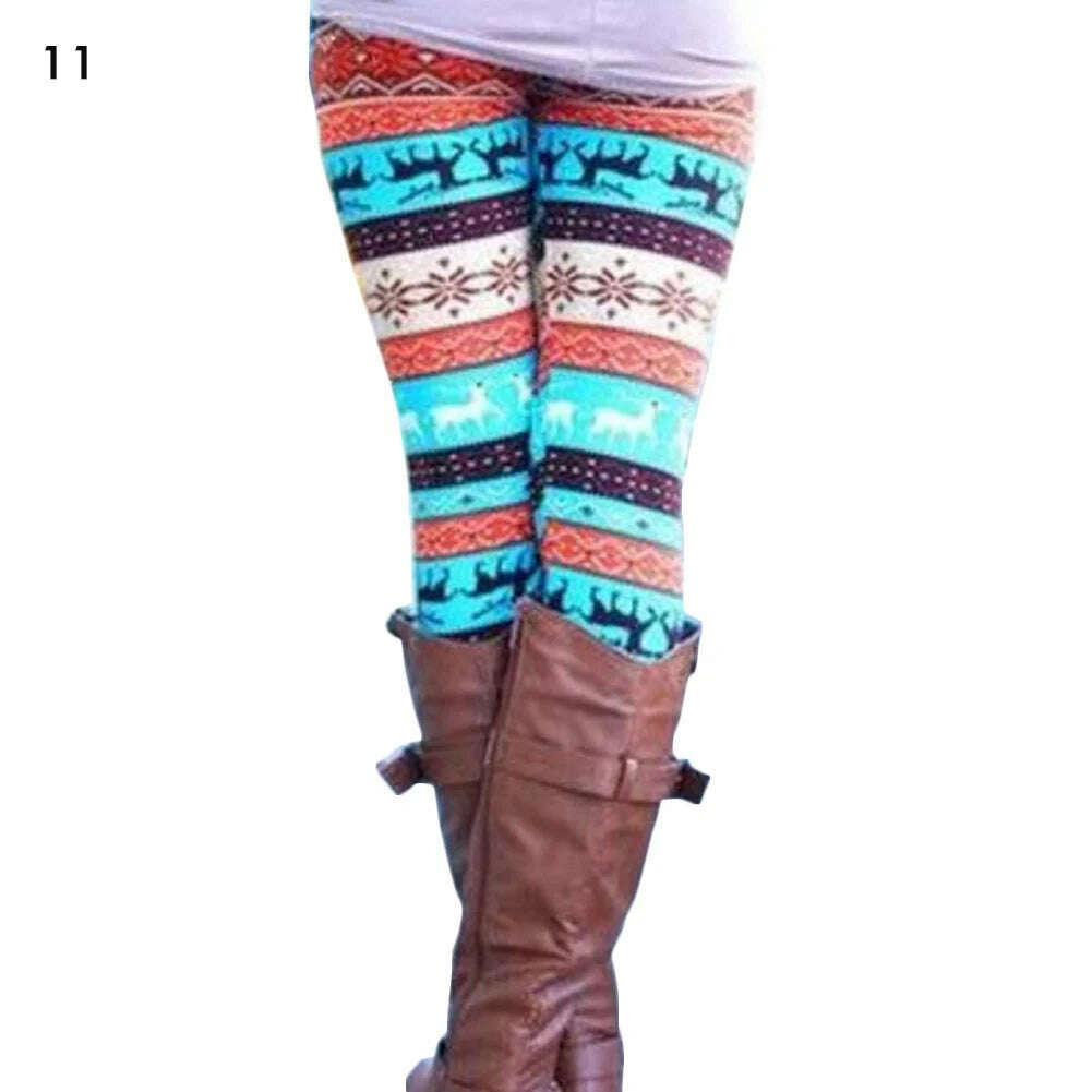 KIMLUD, Plus Size Winter Christmas Leggings Women's High Waist Floral/Elk Printed Long Pants Trousers Thermo Warm Elastic Slim Soft Pant, 11 / One Size, KIMLUD APPAREL - Womens Clothes