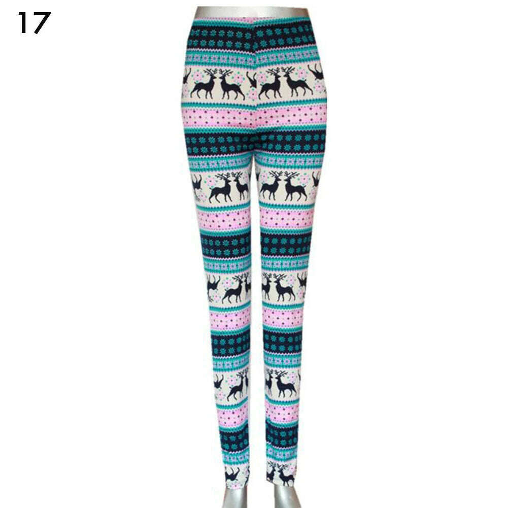 KIMLUD, Plus Size Winter Christmas Leggings Women's High Waist Floral/Elk Printed Long Pants Trousers Thermo Warm Elastic Slim Soft Pant, 17 / One Size, KIMLUD APPAREL - Womens Clothes