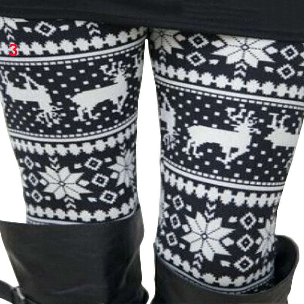 KIMLUD, Plus Size Winter Christmas Leggings Women's High Waist Floral/Elk Printed Long Pants Trousers Thermo Warm Elastic Slim Soft Pant, 3 / One Size, KIMLUD APPAREL - Womens Clothes