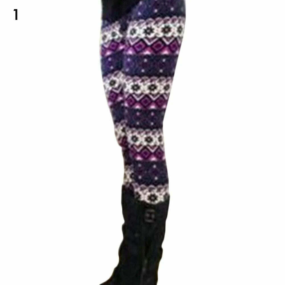 KIMLUD, Plus Size Winter Christmas Leggings Women's High Waist Floral/Elk Printed Long Pants Trousers Thermo Warm Elastic Slim Soft Pant, 1 / One Size, KIMLUD APPAREL - Womens Clothes